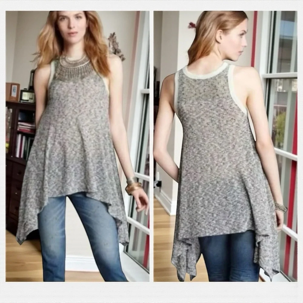 Free People We The Free‎ Heathered Gray High Low Tank Tunic M Boho Asymmetrical